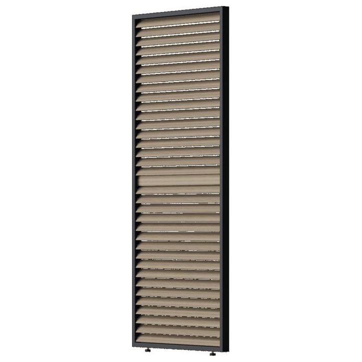 Panneau brise-vue - OMBREA - Ventelles horizontales mobiles - 1 m - Aluminium - Anthracite et ventelles finition bois