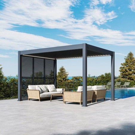 Panneau brise-vue - OMBREA - Ventelles horizontales mobiles - 1 m - Aluminium - Anthracite