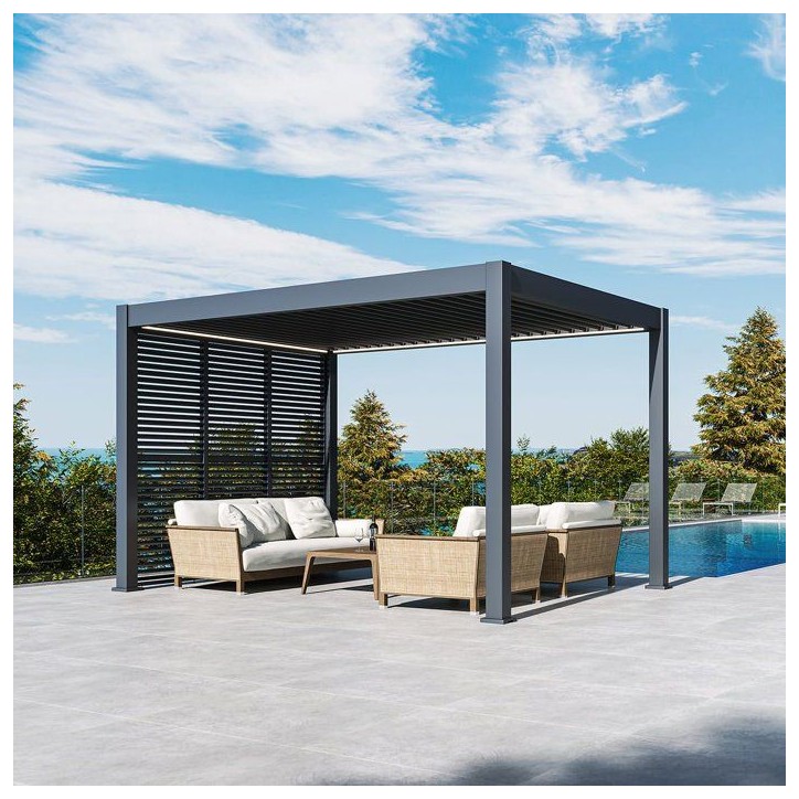 Panneau brise-vue - OMBREA - Ventelles horizontales mobiles - 1 m - Aluminium - Anthracite