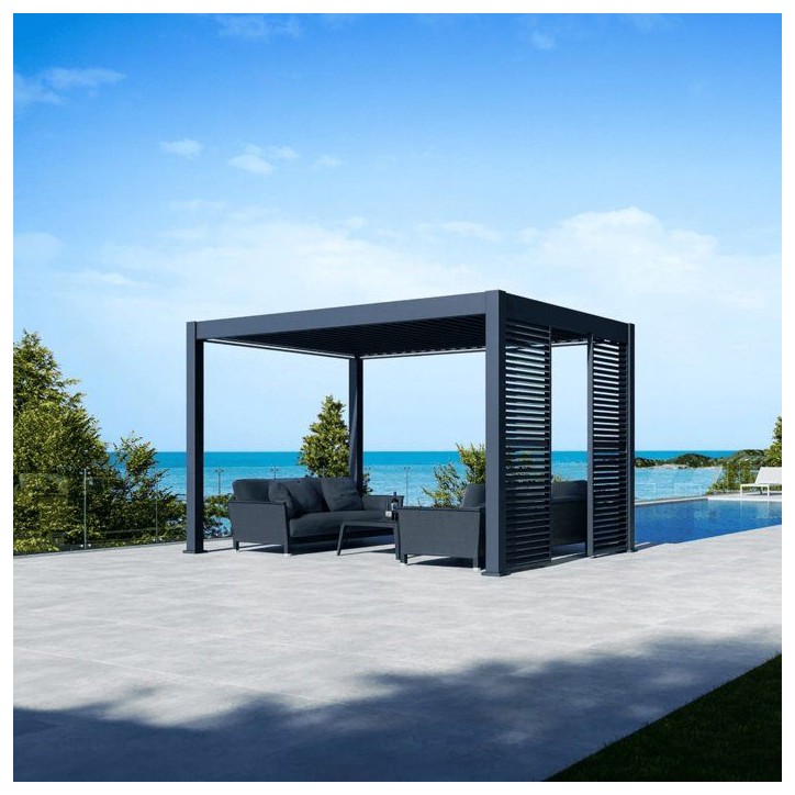 Panneau brise-vue - OMBREA - Ventelles horizontales mobiles - 1 m - Aluminium - Anthracite