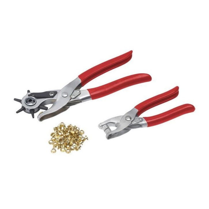 Pince a oeillets - MEISTER - Lot de 2 pinces a oeillets + emporte-piece - Gris en plastique Pince a oeillets - MEISTER - Lot de 2 pinces a oeillets + emporte-piece - Gris en plastique
