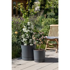 Pot de fleurs avec réserve rond - GARDEN ID - Lino - Ø 29 - 14 L - H 29 cm - Gris métallique