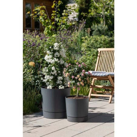 Pot de fleurs avec réserve rond - GARDEN ID - Lino - Ø 29 - 14 L - H 29 cm - Gris métallique