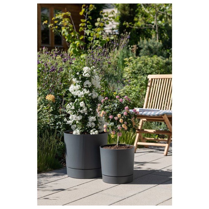 Pot de fleurs avec réserve rond - GARDEN ID - Lino - Ø 29 - 14 L - H 29 cm - Gris métallique