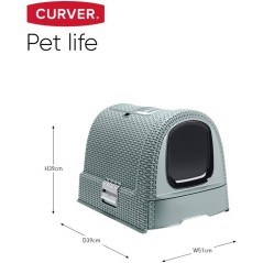 CURVER Bac a litiere pour chats - Bleu gris - Pour chat - 51 x 38,5 x
