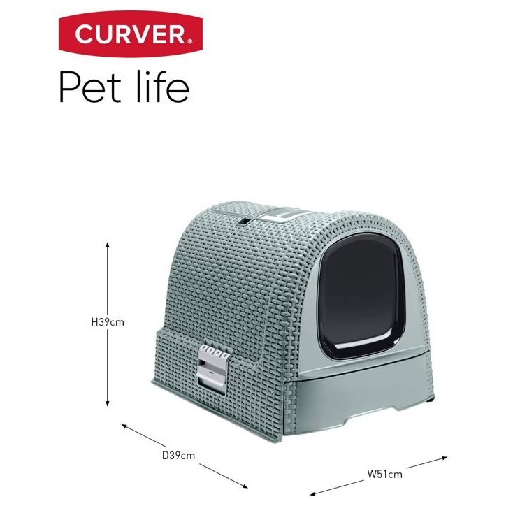 CURVER Bac a litiere pour chats - Bleu gris - Pour chat - 51 x 38,5 x 39,5 cm