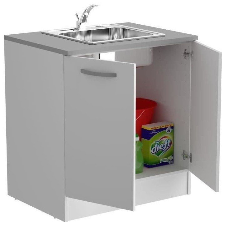 Meuble bas cuisine - OSLO - 2 portes - Blanc - L 80 x P 60 x H 86 cm