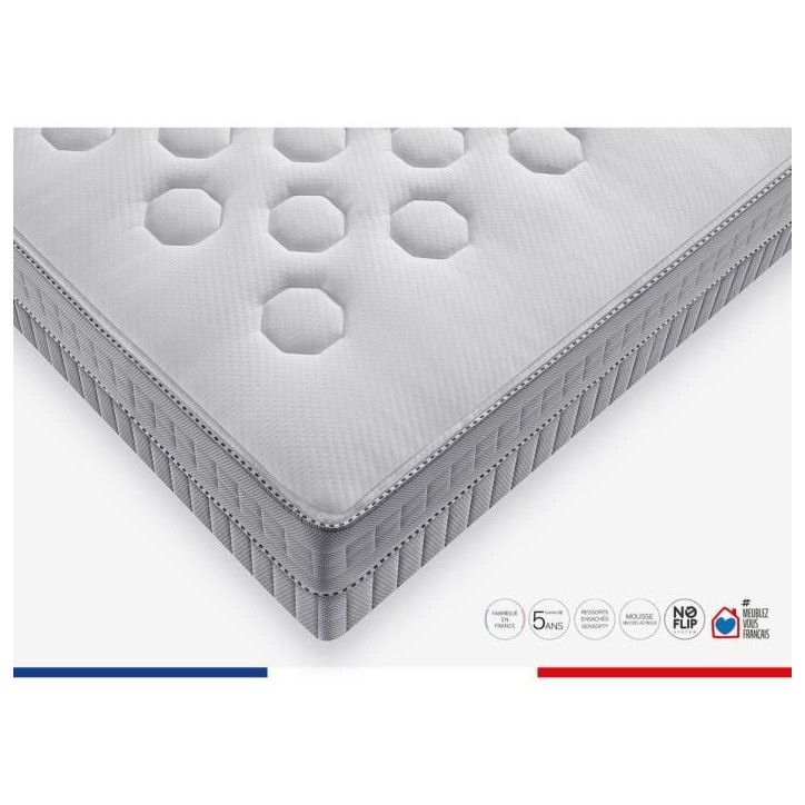 Ensemble matelas sommier 180 x 190 (Sommier 2x90) SIMMONS Hauteur 23 cm - Ressorts ensachés Sensoft - Fabriqué en France - SW1
