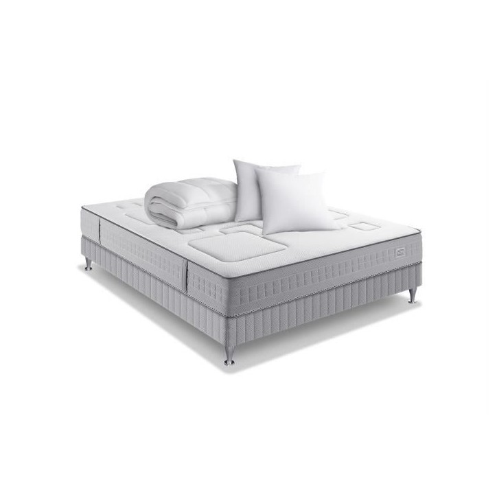 Ensemble matelas sommier 160 x 200 SIMMONS + Couette Oreillers - Hauteur 25 cm - Ressorts Sensoft - Fabriqué en France - SW3