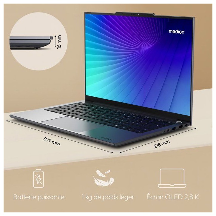 PC Portable MEDION Signium 14 S1 | Sans Windows - 14 2,8K OLED 120Hz - Intel Core 5-120U - RAM 16Go - Stockage 512 Go SSD - AZER PC Portable MEDION Signium 14 S1 | Sans Windows - 14 2,8K OLED 120Hz - Intel Core 5-120U - RAM 16Go - Stockage 512 Go SSD - AZER