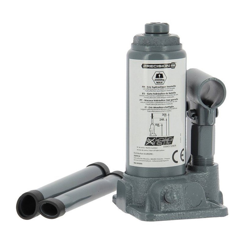 Cric hydraulique bouteille 2T - PRECISION STEEL