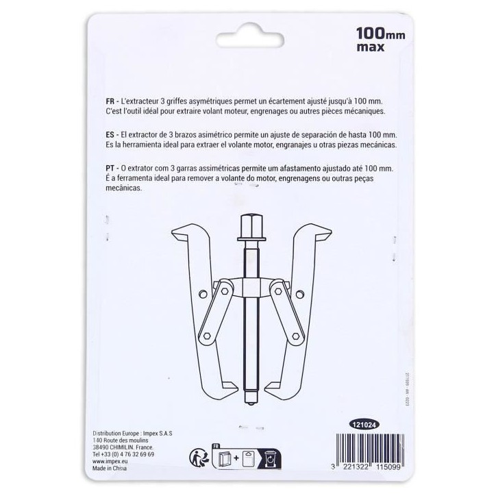 Extracteur 3 griffes 100 mm pour roulement - PRECISION STEEL - Pignon - Volant moteur Extracteur 3 griffes 100 mm pour roulement - PRECISION STEEL - Pignon - Volant moteur