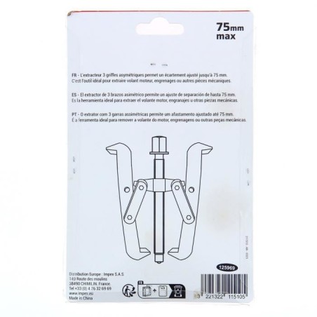 Extracteur 3 griffes 75 mm pour roulement - PRECISION STEEL - Pignon -