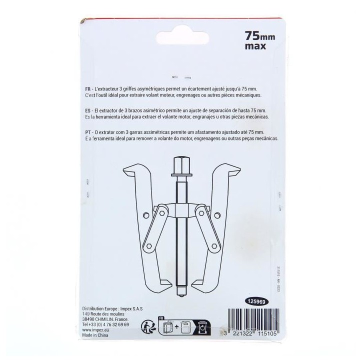 Extracteur 3 griffes 75 mm pour roulement - PRECISION STEEL - Pignon - Volant moteur Extracteur 3 griffes 75 mm pour roulement - PRECISION STEEL - Pignon - Volant moteur