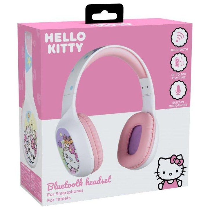Casque audio - Sans fil - Konix - Hello Kitty - Bluetooth 5.3 PC, smartphones et tablettes - Autonomie 30 h - Blanc et rose