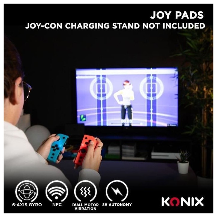 Manettes Joypads - Nintendo Switch et Switch OLED - KONIX - Autonomie 8 h - Fonction vibration - Bleu et rouge Manettes Joypads - Nintendo Switch et Switch OLED - KONIX - Autonomie 8 h - Fonction vibration - Bleu et rouge