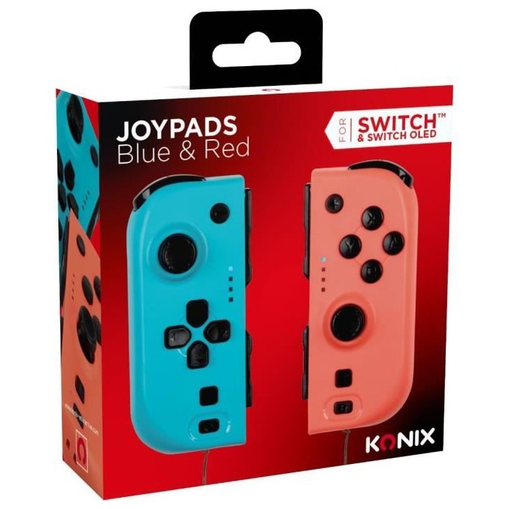 Manettes Joypads - Nintendo Switch et Switch OLED - KONIX - Autonomie 8 h - Fonction vibration - Bleu et rouge Manettes Joypads - Nintendo Switch et Switch OLED - KONIX - Autonomie 8 h - Fonction vibration - Bleu et rouge