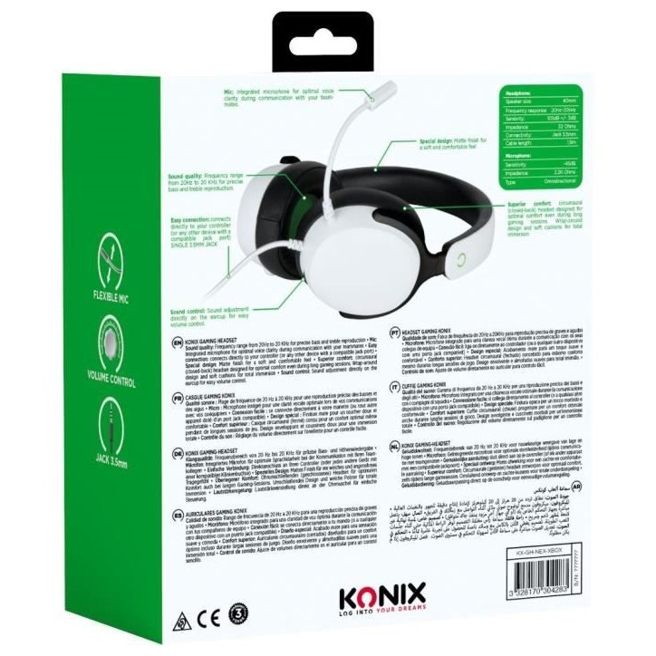 Casque gaming circum-aural filaire - KONIX - Nexus Xbox Series X|S - Haut-parleurs 40 mm - Microphone - Jack 3.5 mm - Câble 1,5 Casque gaming circum-aural filaire - KONIX - Nexus Xbox Series X|S - Haut-parleurs 40 mm - Microphone - Jack 3.5 mm - Câble 1,5