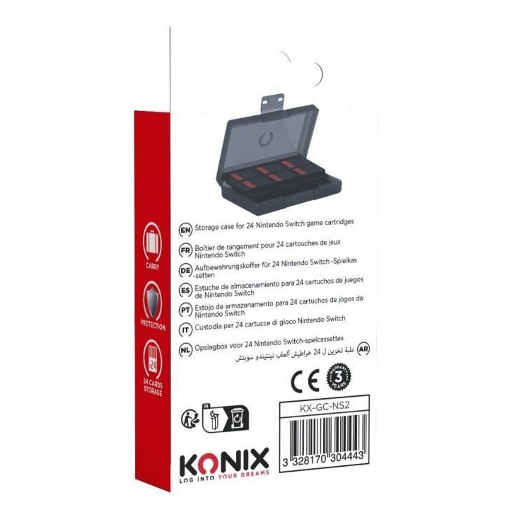 Boîtier de protection et transport - KONIX - Pour cartouches de jeux Nintendo Switch 2 - Antichoc - 24 rangements - Noir Boîtier de protection et transport - KONIX - Pour cartouches de jeux Nintendo Switch 2 - Antichoc - 24 rangements - Noir