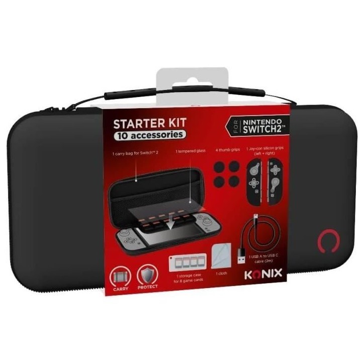 Pack d'accessoires gaming - KONIX - Nintendo Switch 2 - Housse - 4 appuie-pouces - Verre trempé - Boîtier 9 jeux - Écouteurs Pack d'accessoires gaming - KONIX - Nintendo Switch 2 - Housse - 4 appuie-pouces - Verre trempé - Boîtier 9 jeux - Écouteurs