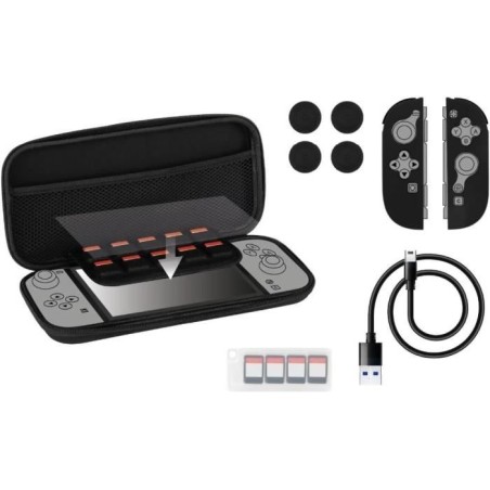 Pack d'accessoires gaming - KONIX - Nintendo Switch 2 - Housse - 4 appuie-pouces - Verre trempé - Boîtier 9 jeux - Écouteurs