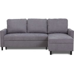 Canapé d'angle convertible - 4 places - AYA - Tissu Gris - Coffre - 2