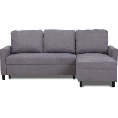 Canapé d'angle convertible - 4 places - AYA - Tissu Gris - Coffre - 2