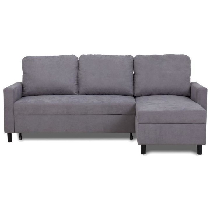 Canapé d'angle convertible - 4 places - AYA - Tissu Gris - Coffre - 212 x 144 x 87 cm