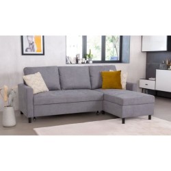 Canapé d'angle convertible - 4 places - AYA - Tissu Gris - Coffre - 2