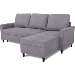 Canapé d'angle convertible - 4 places - AYA - Tissu Gris - Coffre - 2