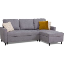 Canapé d'angle convertible - 4 places - AYA - Tissu Gris - Coffre - 2