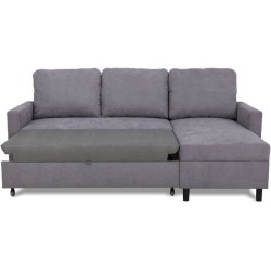 Canapé d'angle convertible - 4 places - AYA - Tissu Gris - Coffre - 2