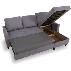 Canapé d'angle convertible - 4 places - AYA - Tissu Gris - Coffre - 2