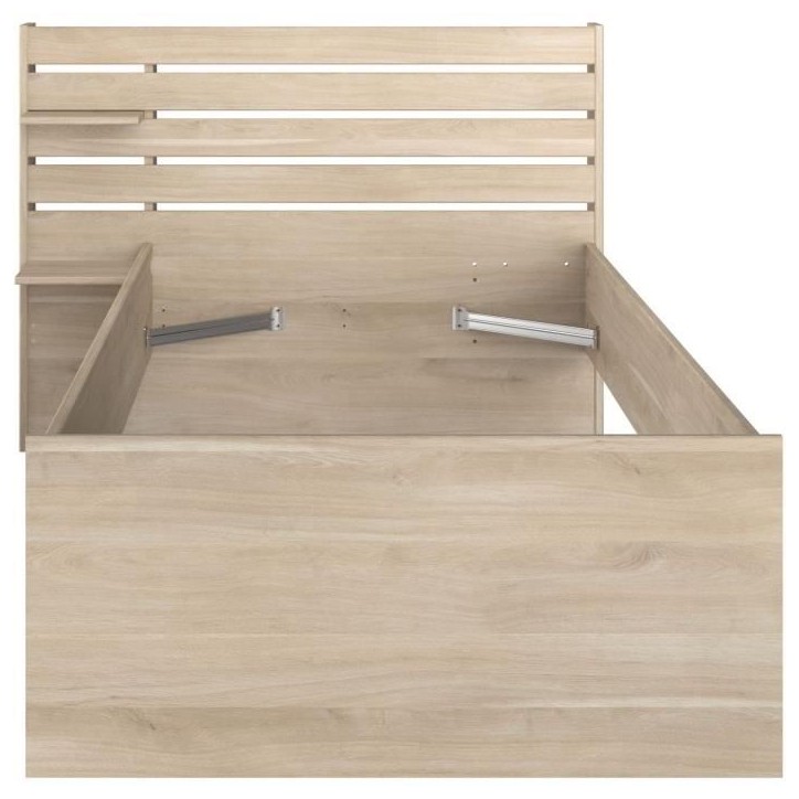 Lit enfant ESCALE 90x190/200 cm - Décor chene - Tete de lit + 2 tiroirs - L121,5 x H88,6 x P216,8 cm Lit enfant ESCALE 90x190/200 cm - Décor chene - Tete de lit + 2 tiroirs - L121,5 x H88,6 x P216,8 cm