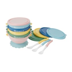 BADABULLE Lot de 5 bols bébé antidérapants 330ml, couvercles hermé