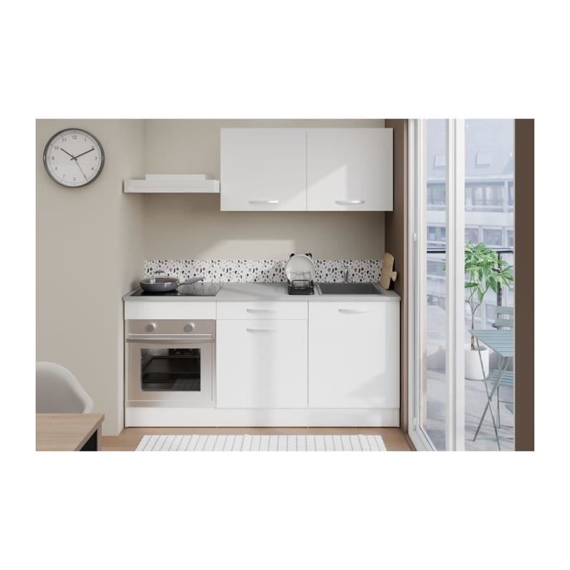 Cuisine complete OSLO - L 180cm - Blanc Mat - Plan de travail inclus