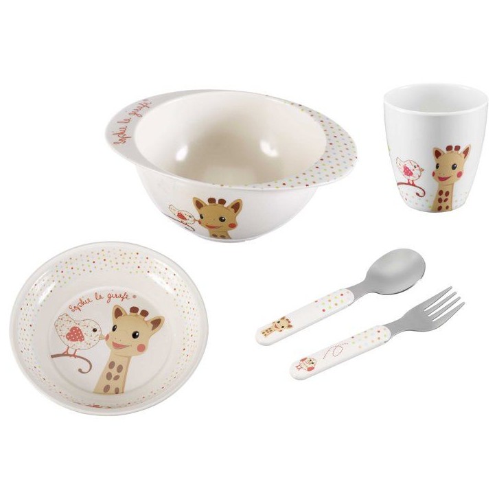Set repas - SOPHIE LA GIRAFE - Version Kiwi - Assiette - Bol - Gobelet - Couverts bébé Set repas - SOPHIE LA GIRAFE - Version Kiwi - Assiette - Bol - Gobelet - Couverts bébé