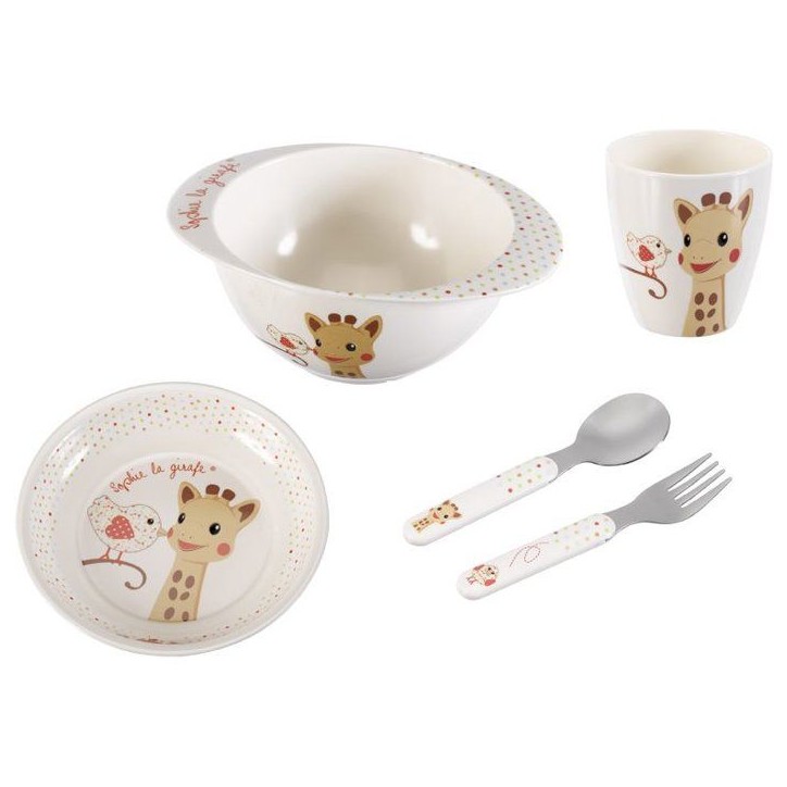 Set repas - SOPHIE LA GIRAFE - Version Kiwi - Assiette - Bol - Gobelet - Couverts bébé Set repas - SOPHIE LA GIRAFE - Version Kiwi - Assiette - Bol - Gobelet - Couverts bébé