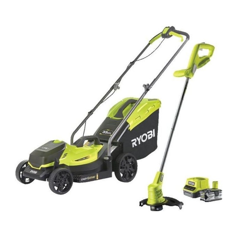 Tondeuse sans fil + coupe-bordure RYOBI One+ RLM18X33B40, 18V, l.33cm,