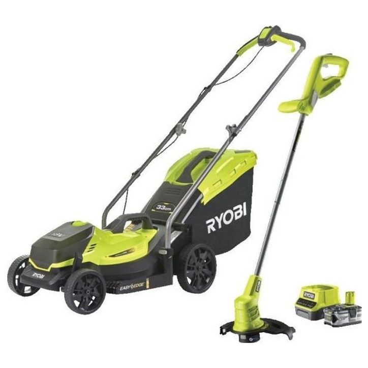 Tondeuse sans fil + coupe-bordure RYOBI One+ RLM18X33B40, 18V, l.33cm, 1 batterie 4 Ah et chargeur inclus Tondeuse sans fil + coupe-bordure RYOBI One+ RLM18X33B40, 18V, l.33cm, 1 batterie 4 Ah et chargeur inclus