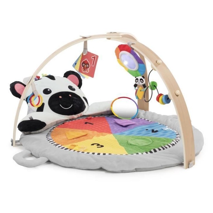 BABY EINSTEIN ZEN LE ZEBRE Tapis d'éveil arche de jeu en bois, jouets multisensoriels, miroir STEAM, Cadeau Noel bébé 0M+