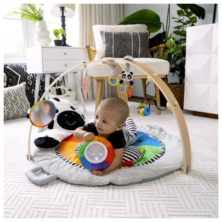 BABY EINSTEIN ZEN LE ZEBRE Tapis d'éveil arche de jeu en bois, jouets multisensoriels, miroir STEAM, Cadeau Noel bébé 0M+