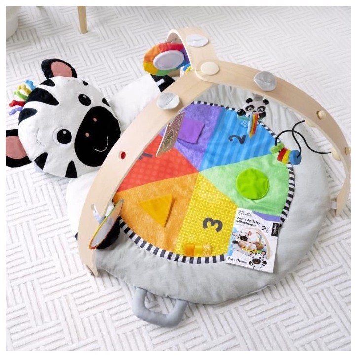 BABY EINSTEIN ZEN LE ZEBRE Tapis d'éveil arche de jeu en bois, jouets multisensoriels, miroir STEAM, Cadeau Noel bébé 0M+