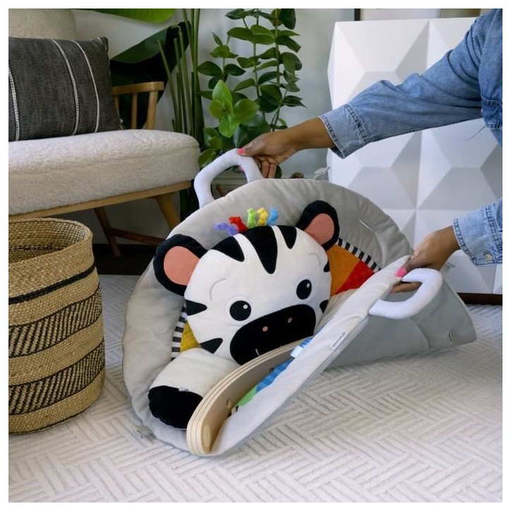 BABY EINSTEIN ZEN LE ZEBRE Tapis d'éveil arche de jeu en bois, jouets multisensoriels, miroir STEAM, Cadeau Noel bébé 0M+