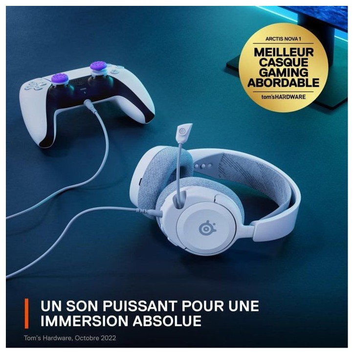 Casque-micro gaming filaire - STEELSERIES - Arctis Nova 1P - Pour Playstation - Blanc Casque-micro gaming filaire - STEELSERIES - Arctis Nova 1P - Pour Playstation - Blanc