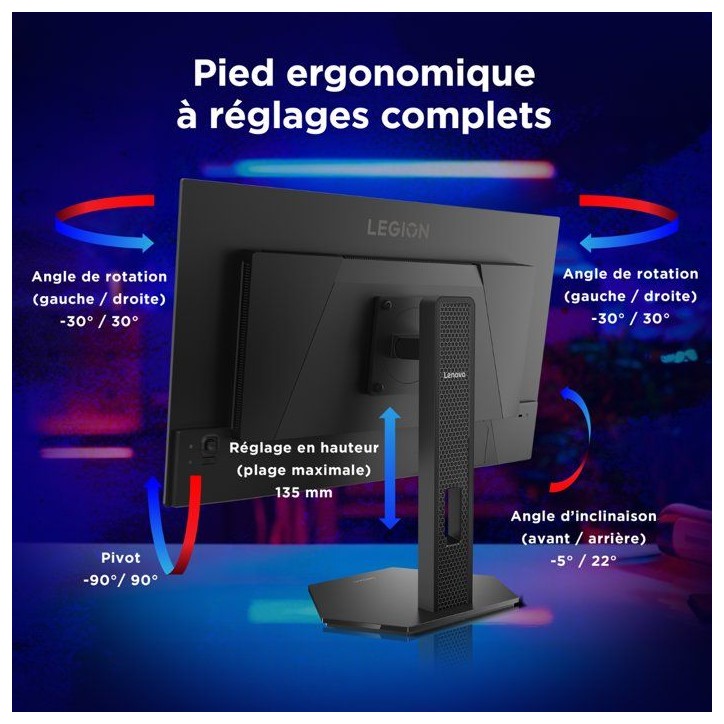 Ecran PC Gamer LENOVO Legion 27Q-10 - 26,5 - QHD - 240Hz - Dalle QD-OLED - 0,03ms - Pied réglable en hauteur Ecran PC Gamer LENOVO Legion 27Q-10 - 26,5 - QHD - 240Hz - Dalle QD-OLED - 0,03ms - Pied réglable en hauteur