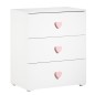 Commode a langer - Babyprice - Basic - 3 tiroirs - En bois - Boutons coeur rose