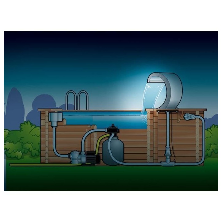 Cascade inox UBBINK Mamba Led pour tous types de piscine - Eclairage 20 LED bleu intégré