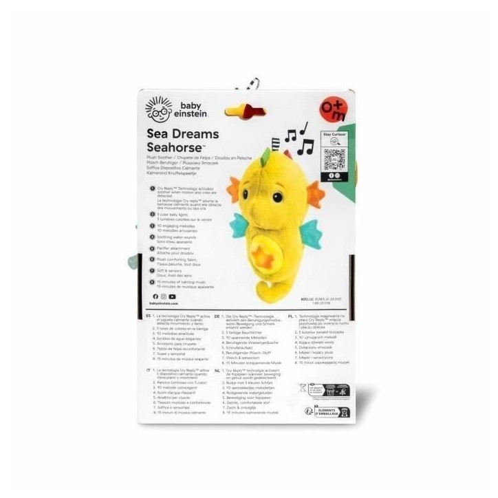BABY EINSTEIN Veilleuse bébé, Doudou hippocampejaune, réponds au pleurs de bébé, musicale, lumineuse, bruits blanc, attache BABY EINSTEIN Veilleuse bébé, Doudou hippocampejaune, réponds au pleurs de bébé, musicale, lumineuse, bruits blanc, attache