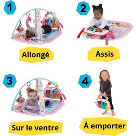 BABY EINSTEIN Tapis de sol éveil bébé fille évolutif 4-en-1 -Kickin' Tunes- jouet piano, arche jouets sensoriels, multilingu